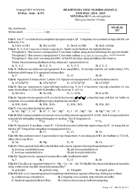 Đề 2 kiểm tra trắc nghiệm (bài số 2) năm học  2014 - 2015 môn Hóa 10 (30 câu trắc nghiệm)